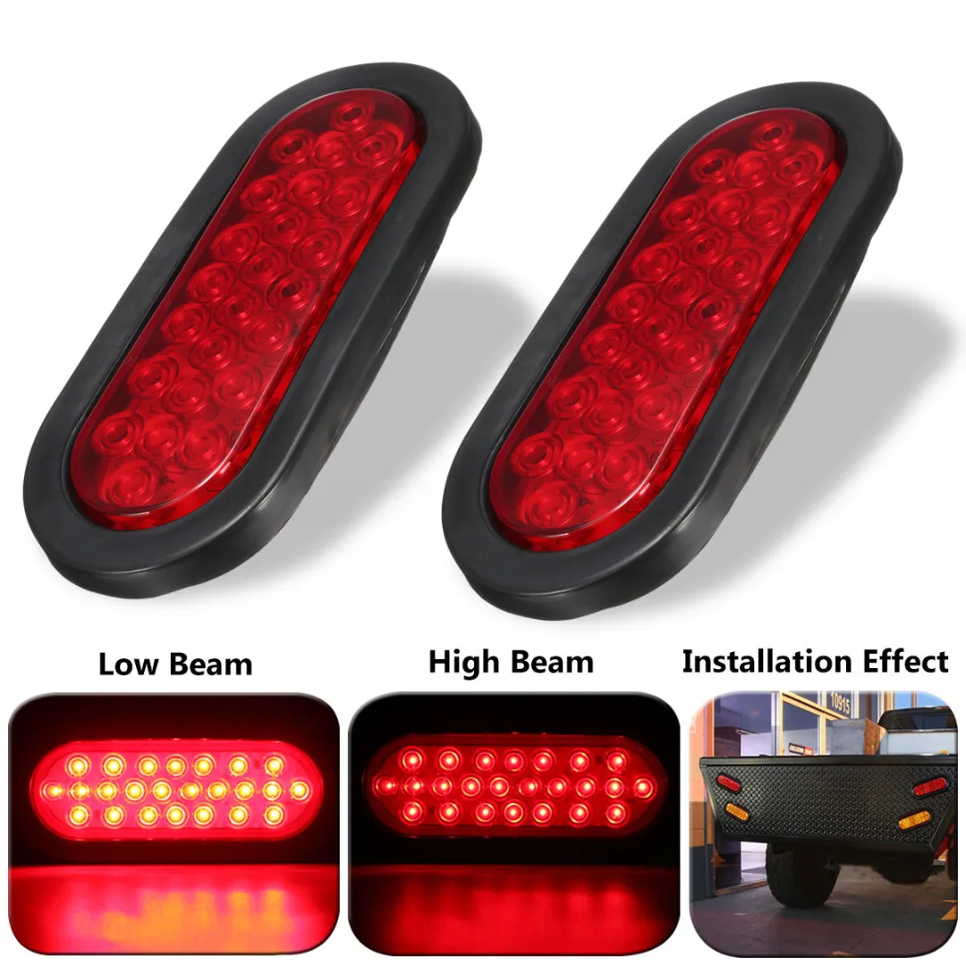 2pcs Durable 24 LED Red Oval Truck Stop Turn Tail Brake Light For