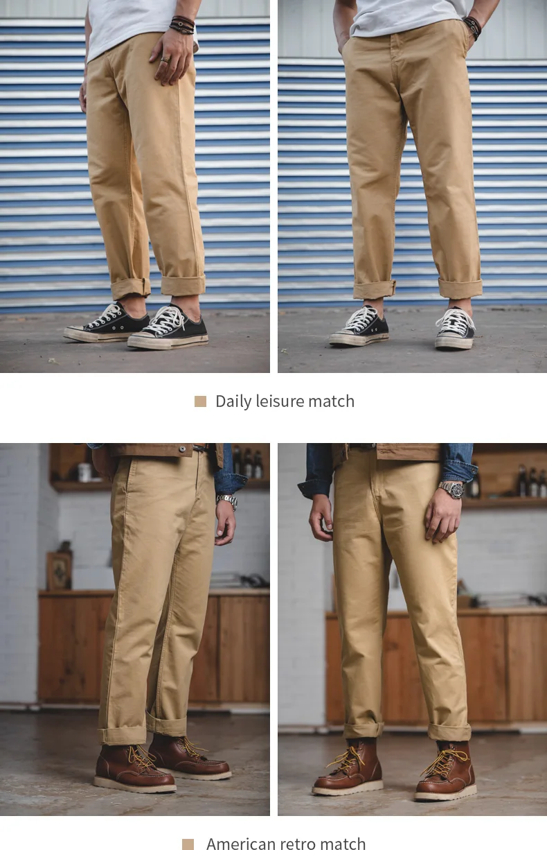 MADEN мужские Обычные прямые брюки С ПЛОСКИМ ПЕРЕДОМ удобные рабочие брюки цвета хаки Чино