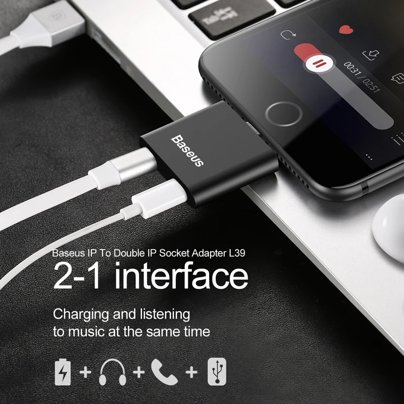 imágenes para Baseus original de la marca 2en1 cable adaptador de auriculares de audio cable adaptador para iphone 7 para rayo iphone7 cargador cable adaptador imágenes para Baseus original de la marca 2en1 cable adaptador de auriculares de audio cable adaptador para iphone 7 para rayo iphone7 cargador cable adaptador