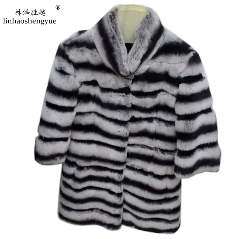 Linhaoshengyue пальто с длинными рукавами и воротником из кроличьего меха