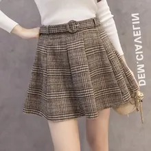 Корейская версия женская клетчатая Офисная Женская юбка новая осенне-зимние пояса Империя выше колена Мини трапециевидная Женская плиссированная юбка