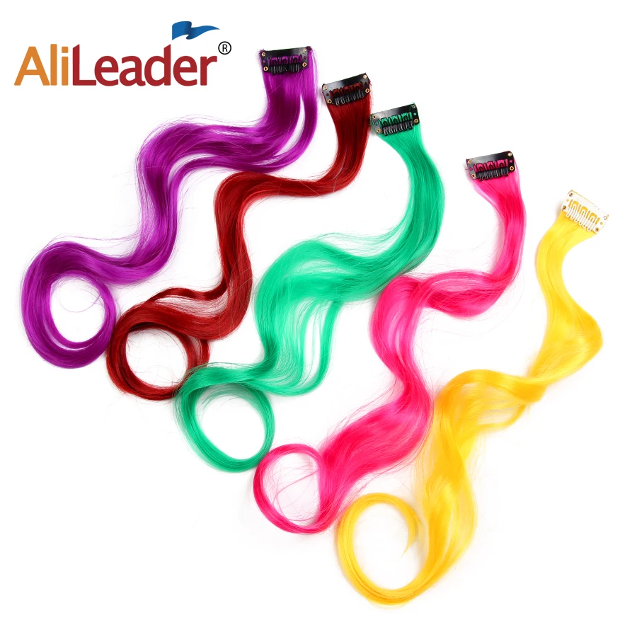 Alileader, радужные цвета, на одной заколке, локоны для наращивания, Длинные Синтетические волосы для женщин, кусок волос, синий, розовый, фиолетовый, красный, зеленый