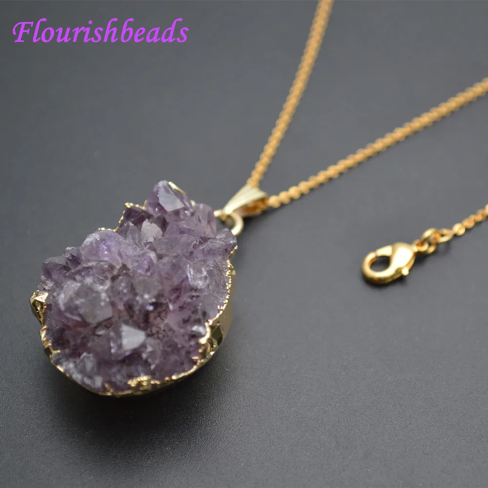Бесплатная форма Натуральный Drusy Аметист минеральный грубый камень кулон