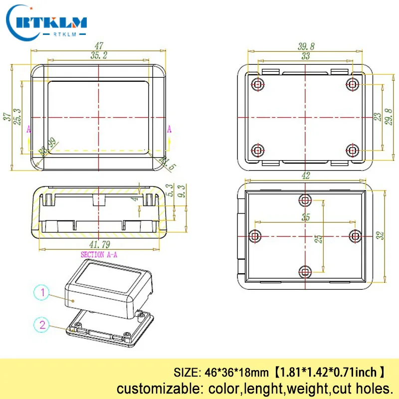 Plastic box electronic project electric shocker enclosure ABS small junction box switch box housing DIY project case 46*36*18mm