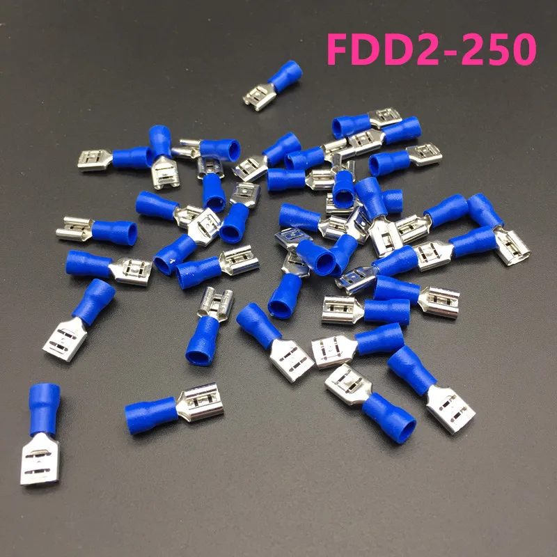 

FDD2-250 100PCS/Pack BLUE Male Insulated Electrical Crimp Terminal for 1.5-2.5mm2 Connectors Cable Wire Connector
