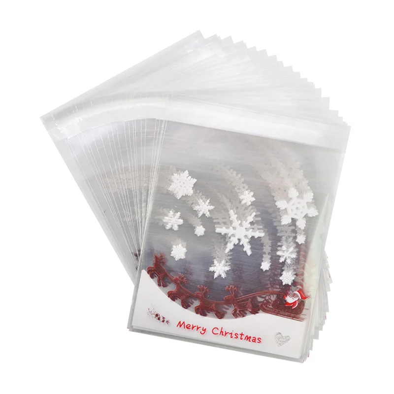 50 шт 10x10 см рождественские подарочные пакеты для печенья, конфет, пластиковые самоклеющиеся пакеты для печенья, закусок, рождественские украшения, сувениры - Цвет: 14-snowflake
