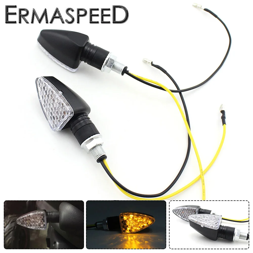 

Pair Motorcycle Turn Signal Light Triangle Left Right LED Indicators Universal Blinkers Flashers for Honda CBR600 MSX125 Yamaha