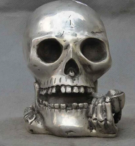 

decoration bronze factory outlets Tibet Silver 5"chinese tibet silver Skull and crossbones ghost head Designated Smoking statue