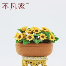 Мышь над изображением для увеличения деталей о подсолнух цветок кровать для 1/12 масштаб миниатюрный кукольный домик украшение цветок