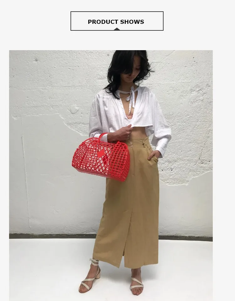 INS Super Hot Hand-Held Basket Bag Hollowed Out Jelly Large Capacity Summer Seaside Vacation Handbags Fashion Tote Bags acrylic bag marble texture