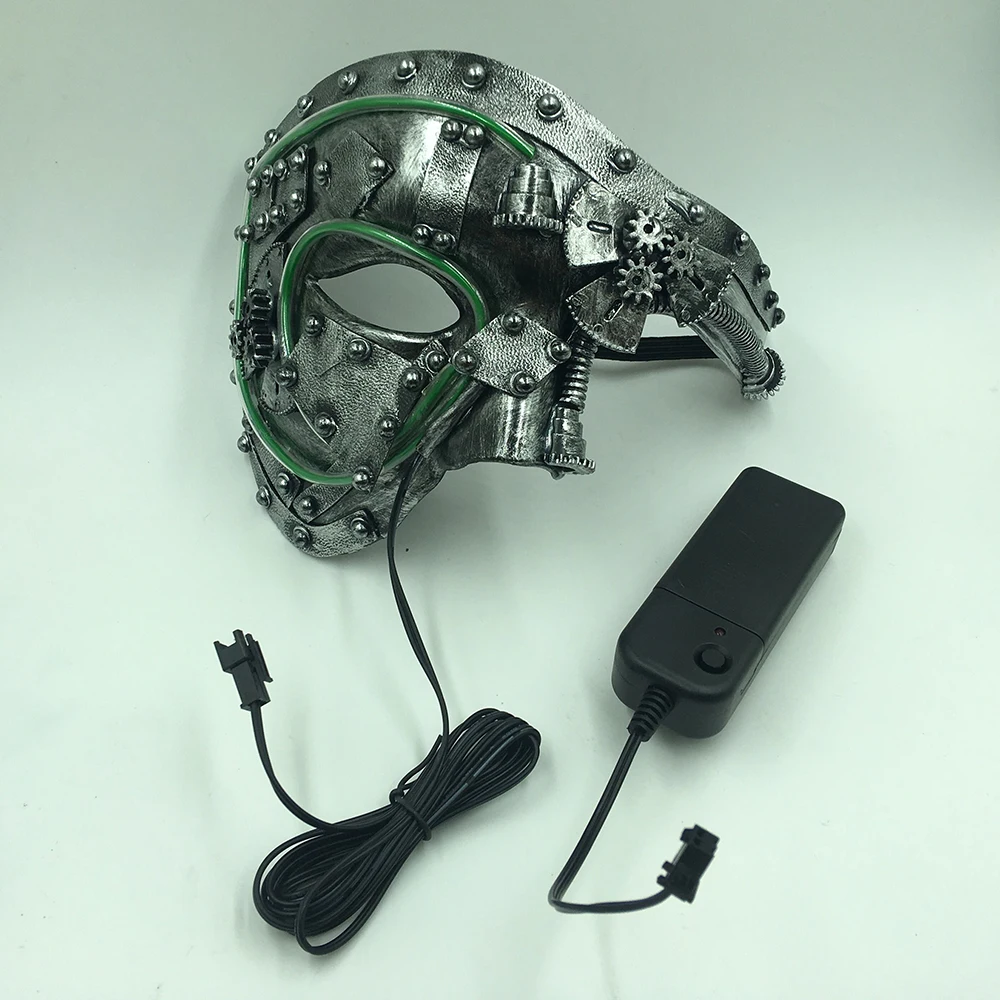 Led Steampunk Cosplay Mask Light Up Punk Mask Party Mascara Skull Half face Christmas Carnival Halloween Costume Props