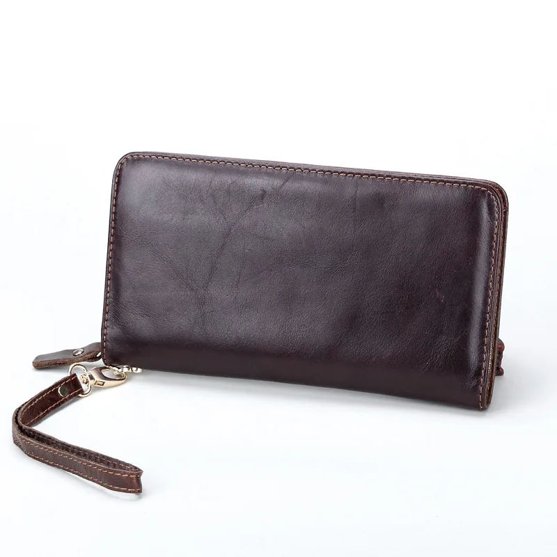 Long Men Wallets with Wristlet Genuine Cow Leather Wallet 2017 Business