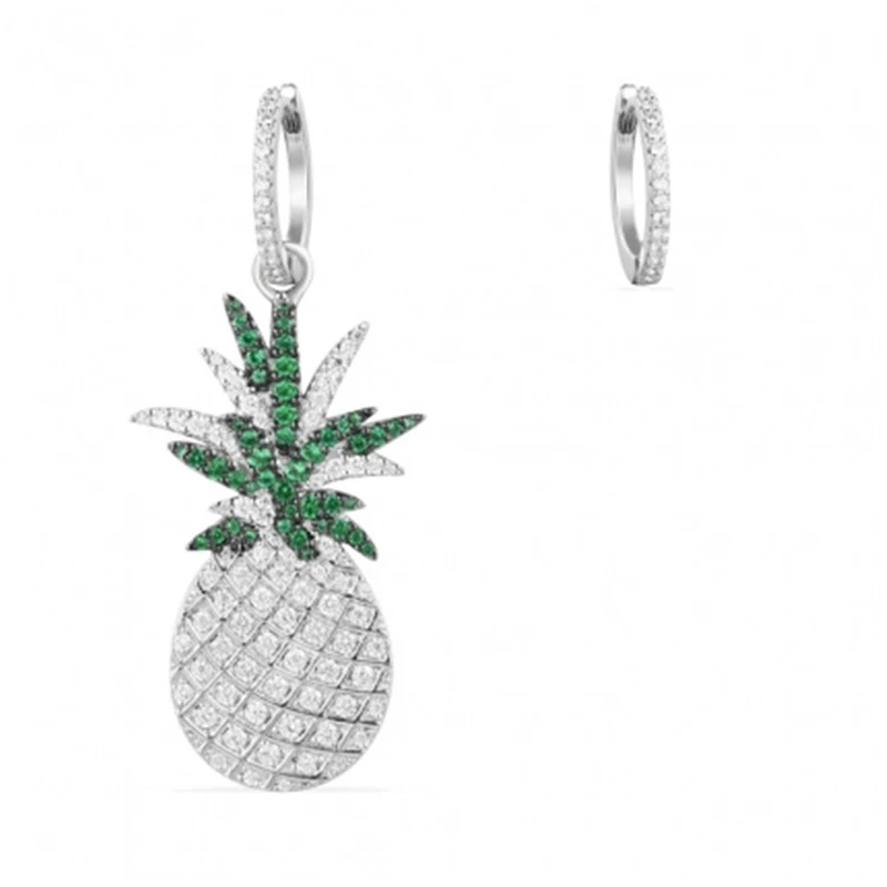 

[MeiBaPJ]Real 925 Sterling Silver Simple Pineapple Asymmetric Earrings for Women with AAA High Quality Stone Fine Jewelry
