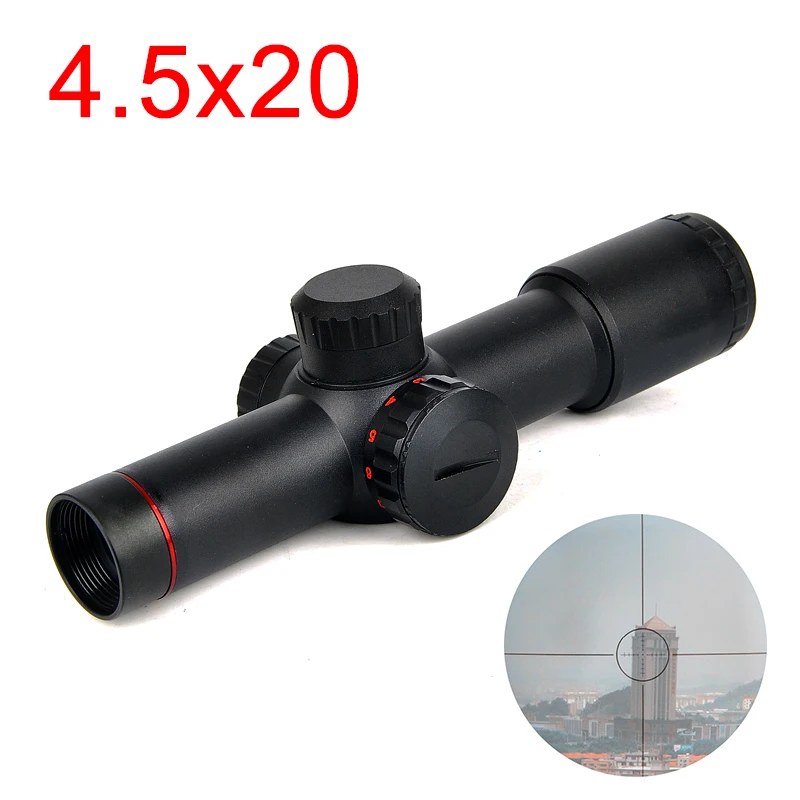 

NEW 4.5X20 Compact Hunting Rifle Scope Red Illumination Mil-Dot with Flip-open Lens Caps and Rings Optical Sight