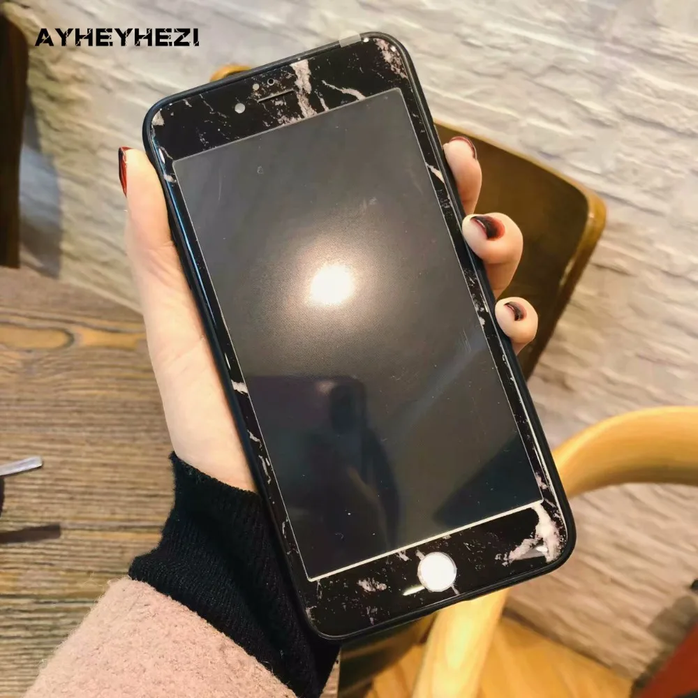 

Marble Painting Screen Protector Soft Edge Full Coverage Tempered Glass Screen Protector Color Film For iPhone 8 7 6S 6 plus