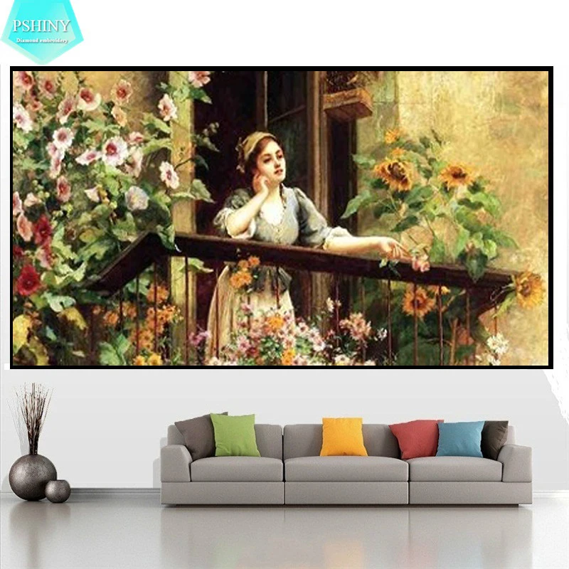 

PSHINY 5D DIY Diamond embroidery Girl's miss Portrait pictures full mosaic kit round rhinestone diamond painting cross stich