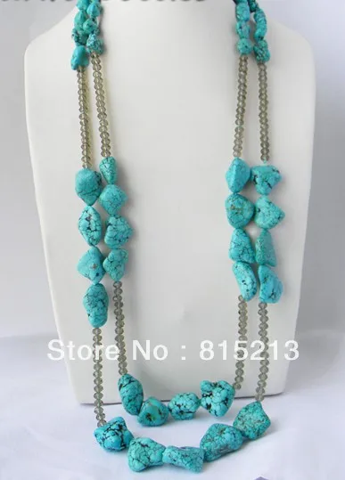 

ddh0050 2Strands 32'' Baroque Freeform Turquoise Faceted Crystal Tower Necklace