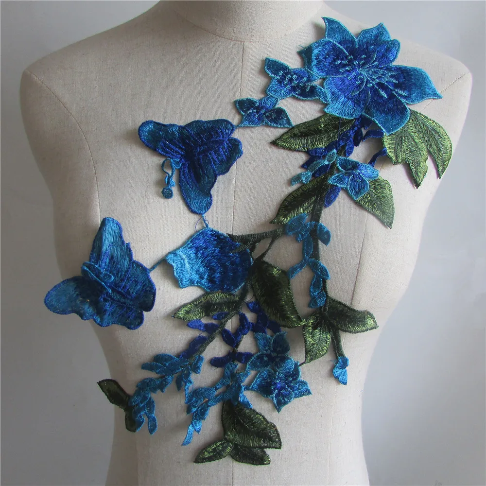

Blue Sewing Flower Butterfly Lace Collar costume Decorate embroidery Lace Applique Neckline Collar DIY Sewing Accessories YL375