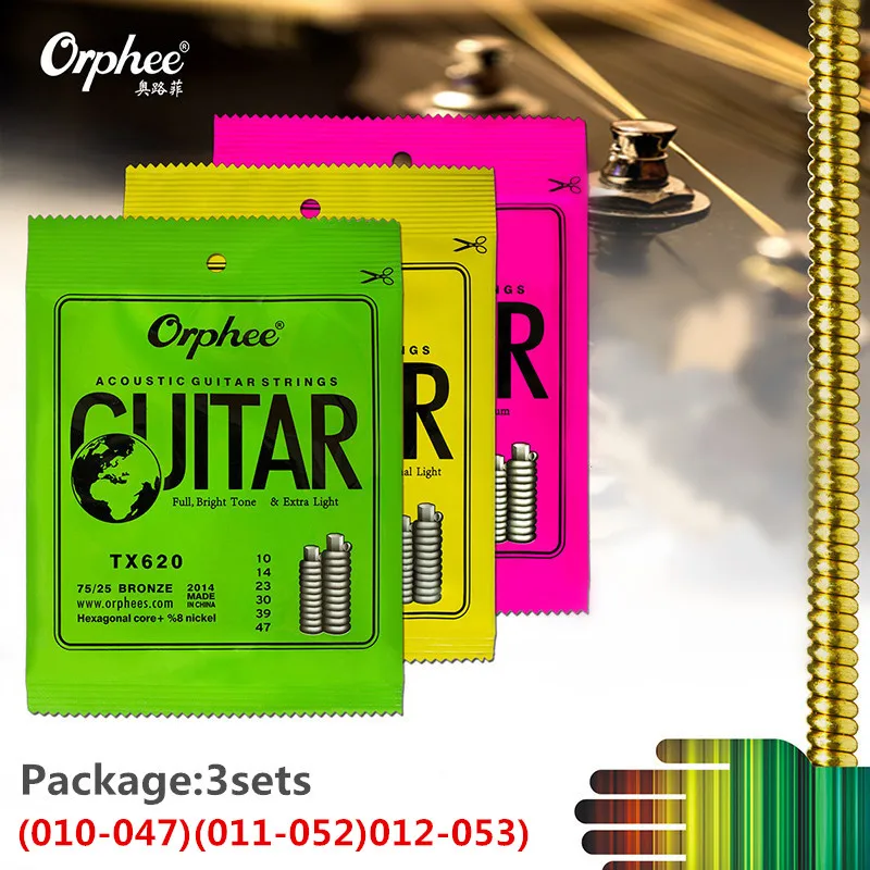 Акустические гитарные струны Orphee 010 047/011 052/012 053 шестигранный сердечник + 8%
