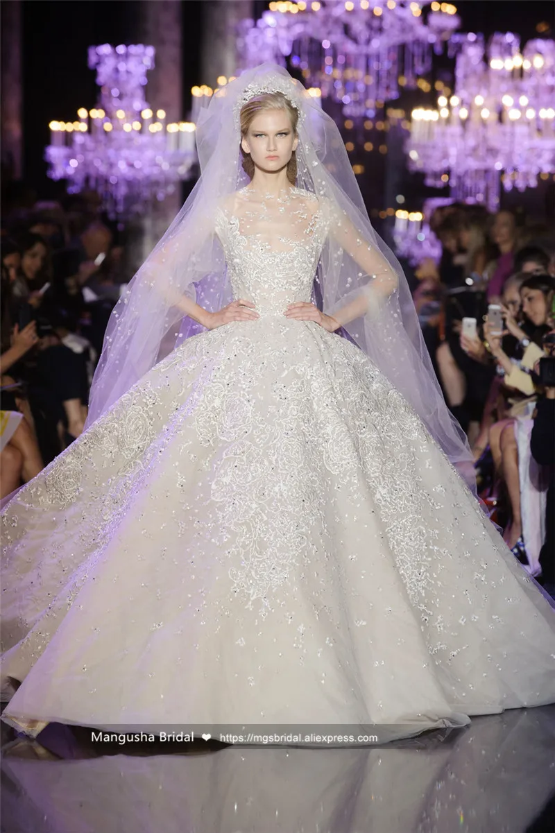 2016-Elie-Saab-Design-Wedding-Dress-Ball-Gown-Lace-Beading-Luxury ...