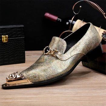 

Luxury Classic Genuine Leather Metal Tip Flats Banquet Wedding Mens Dress Shoes Patent Leather Shoes Oxfords