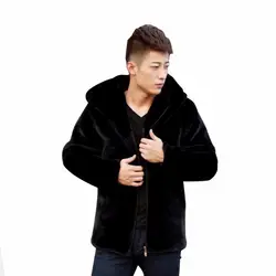 2018 зимние ботинки на искусственном меху Для мужчин пальто теплая короткая куртка с капюшоном Тонкий молнии искусственной верхняя одежда