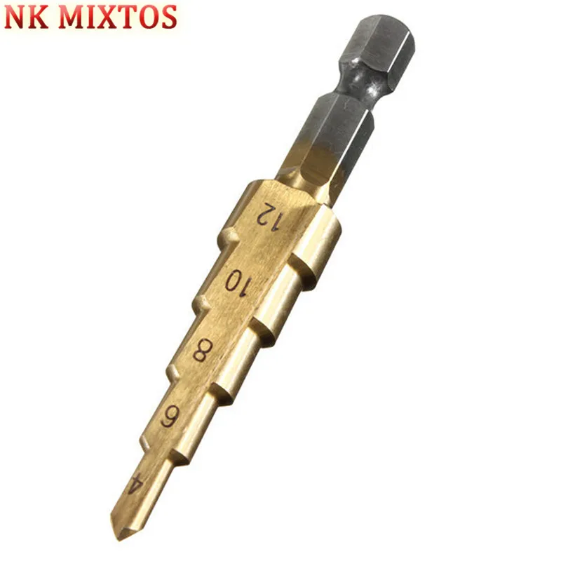 NK MIXTOS 3-12MM/4-20MM/4-32MM Metric Spiral Flute Step HSS Steel 4241 Cone Titanium Coated Drill Bits Tool Set Hole Cutter