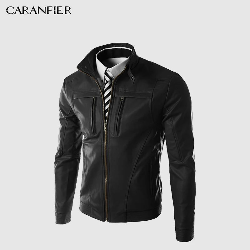 Куртка бомбер CARANFIER мужская кожаная пальто из искусственной кожи с воротником