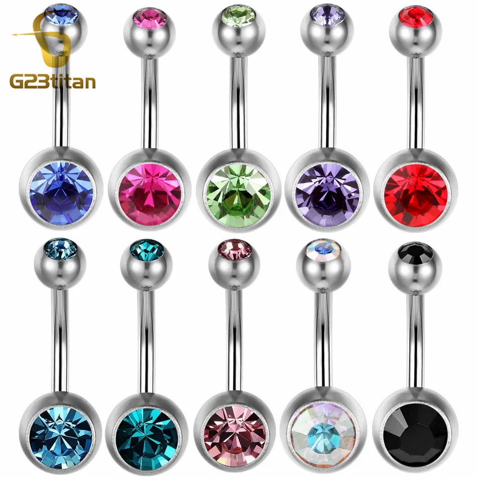 G23titan 15 Colors Medical Titanium Zirconia Navel Piercing Surgical Steel Belly Rings Top