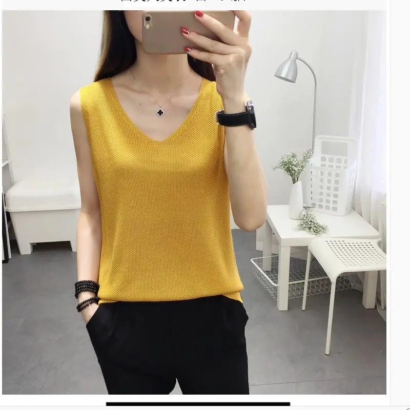 

OHCLOTHING 2018 New sweater Summer waistcoat is easy to wear with cotton hemp knit bottom shirt and sleeveless top 22 colors