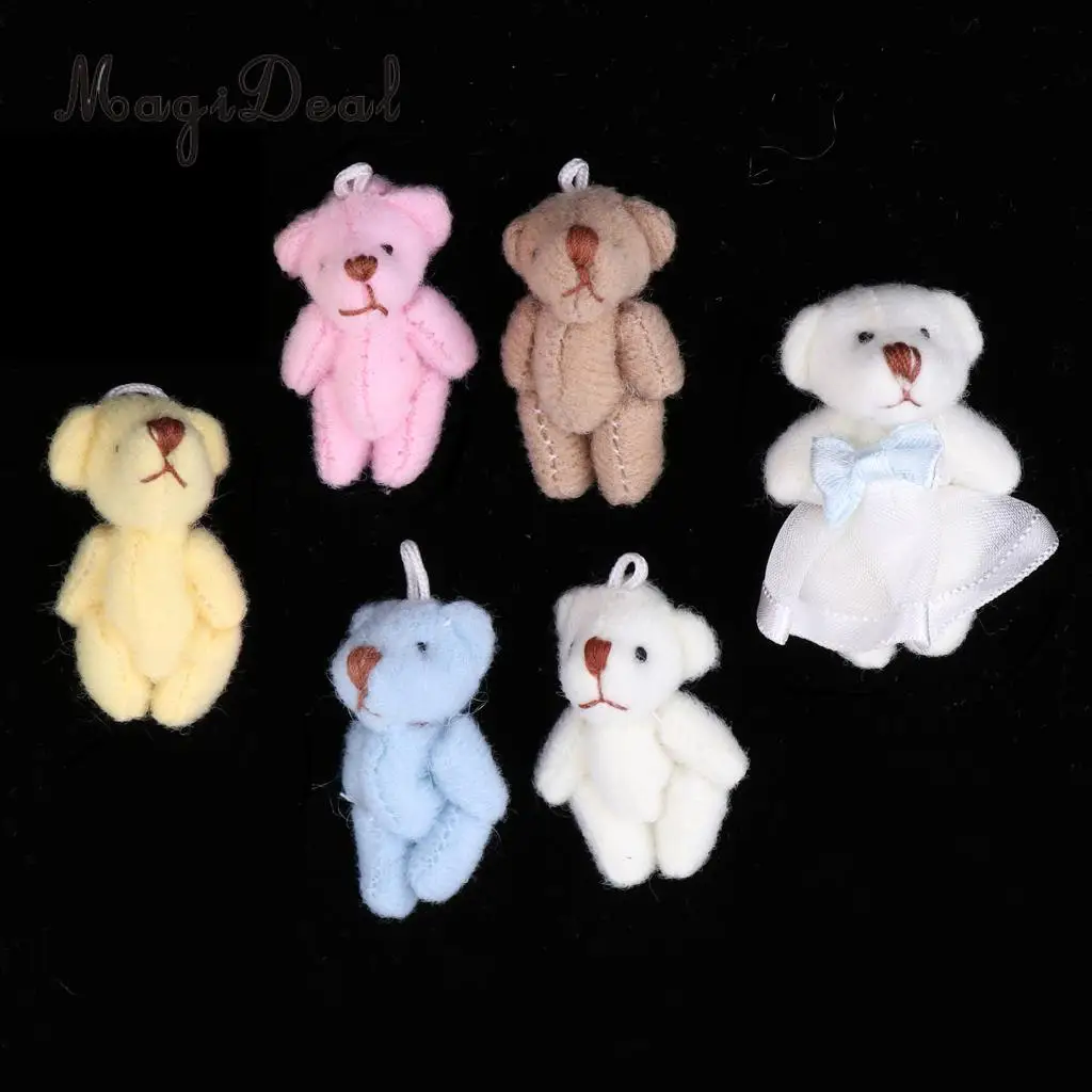 6Pcs 1/12 Doll Mini Cotton Little Bear Toy Cartoon Plush Animal Toy Keychain for Doll Accs Children Girls Xmas Gift