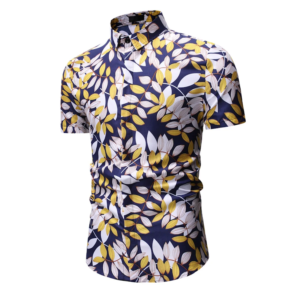 

2019 New Summer Men Shirt Style Print Beach Hawaiian Turn Down Collar Shirt Man Casual Short Sleeve Hawaii Tops Clothes