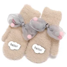 Меховые шерстяные вязаные детские мягкие перчатки зимние теплые От 4 до 8 лет Детские вязаные перчатки с мехом кролика для мальчиков и девочек