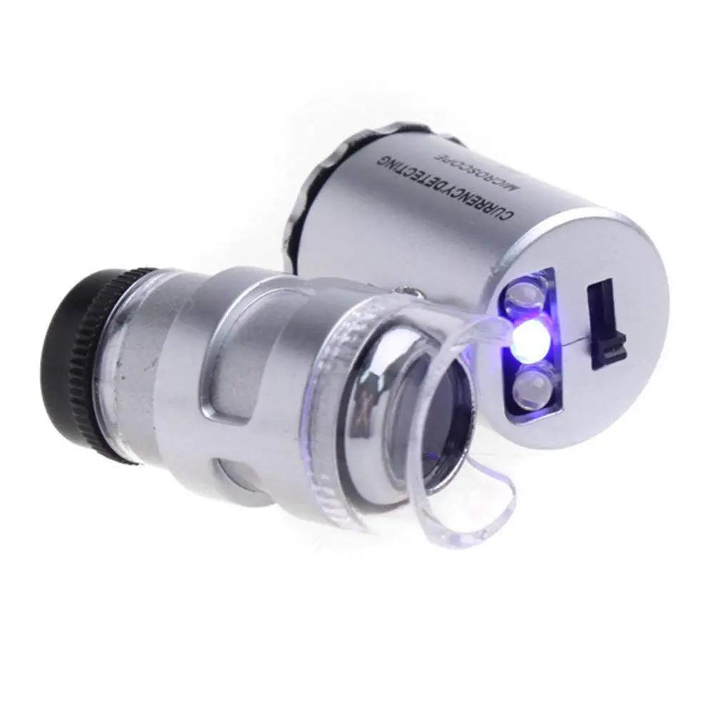WSFS Горячая мини 60x микроскоп с подсветкой Ювелирные изделия Лупа объектив лупа с подсветкой стекло светодиодный портативный мини Ручной Лупа - Цвет: Silver