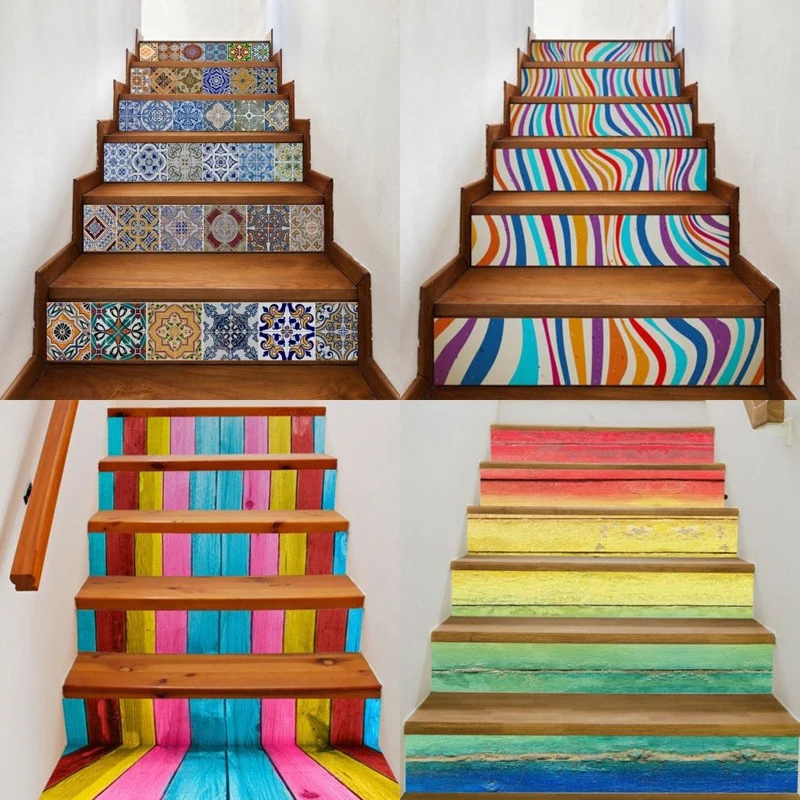 JX-LCLYL 6Pcs 3D Self-adhesive DIY Vinyl Staircase Stair Riser Floor Sticker Wall Decal
