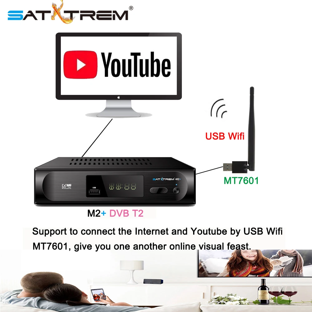 Приставка Satxtrem DVB T2 M2 Plus ТВ тюнер DVBT2 T Vga цифровая приставка Wifi приемник поддержка