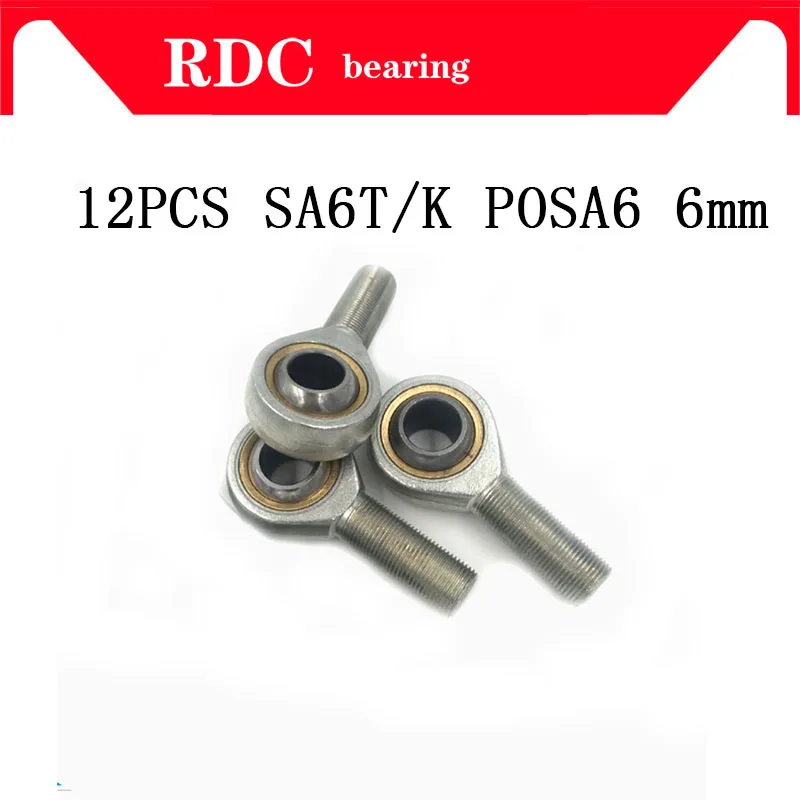 

Free Shipping 12 pcs SA6T/K POSA6 M6 6mm High quality Male Right Hand Thread Rod End Joint Bearing Metric Thread M6x1.0mm