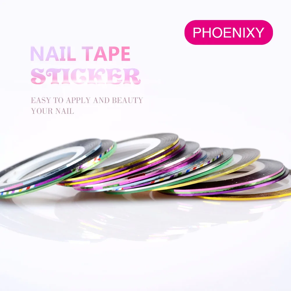 

Phoenixy 10Pcs/Set Laser Glitter Striping Tape Line Nail Art Decoration Beauty Nail Accessories For DIY Strip Stickers