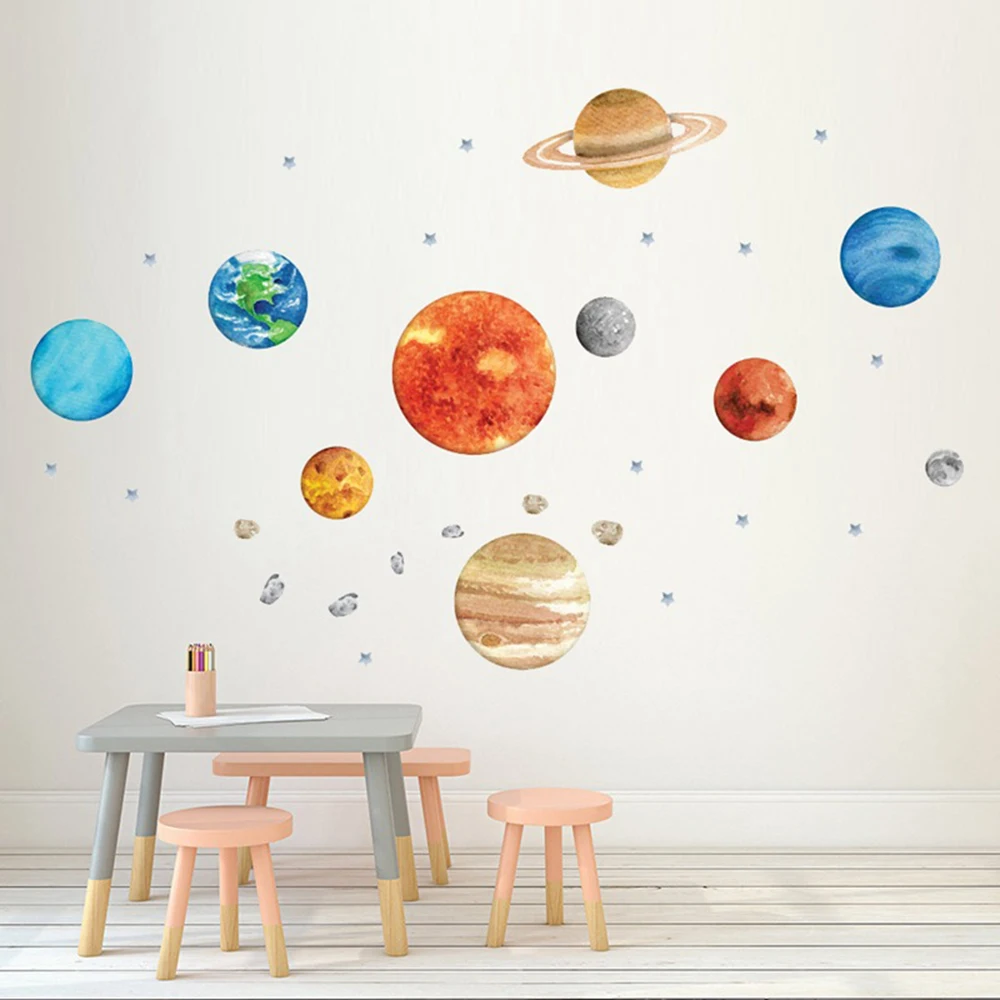 

Self-Adhesive Creative Children's Room Bedroom Luminous Planet Wall Decoration 3D 9 Planet Solar System Fluorescent Wall Sticker