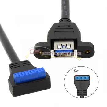 

100PCS/CY 90 Degree USB 3.0 Single Port A Female Screw Mount Type to Down Angled Motherboard 20pin Header Cable