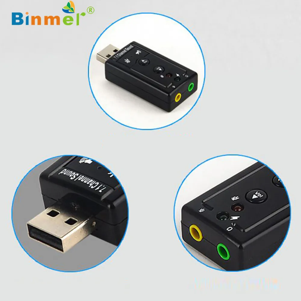 Binmer USB HID аудио Usb 7,1 Canali Esterna 3d звук адаптер для ноутбука компактный 6 сентября