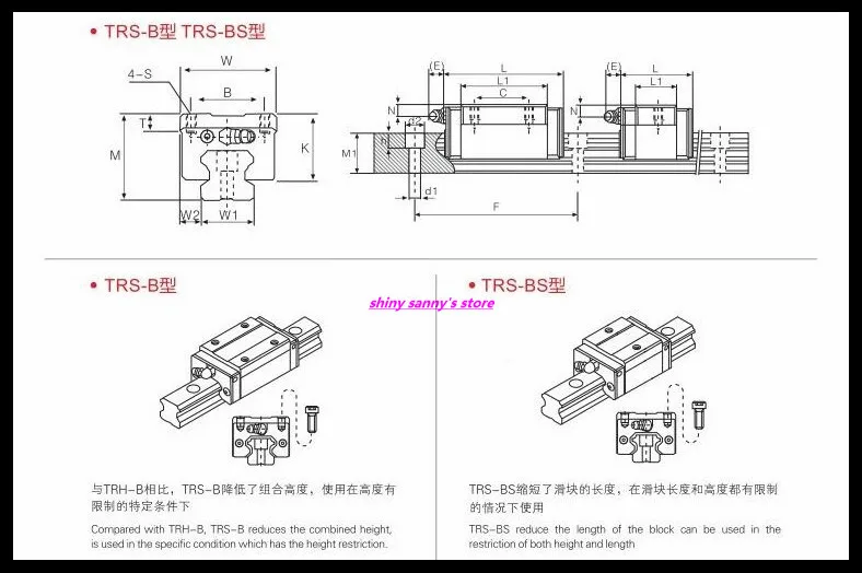 Линейный направляющий блок низкой сборки TRS15A TRS20A TRS15B TRS20B TRS25B|Валы| |
