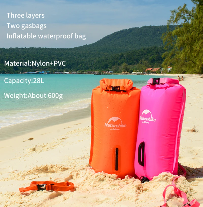 Naturehike 28L надувная Защитная сумка для плавания мужские и женские водонепроницаемые сумки двойные воздушные шары большая плавучие безопасное купание плавающая сумка