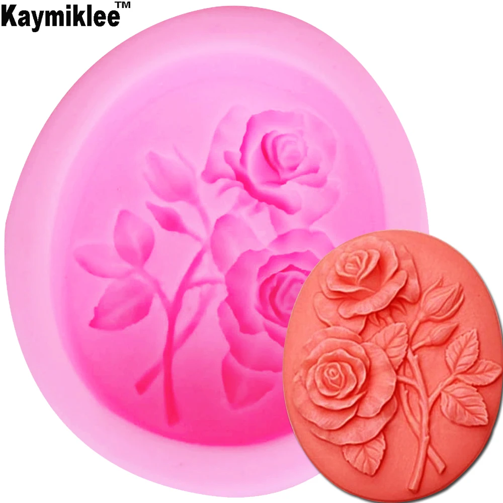 S030 1PCS flower Two Rose Leaves Silicone Soap Mold Mold Fondant Molds