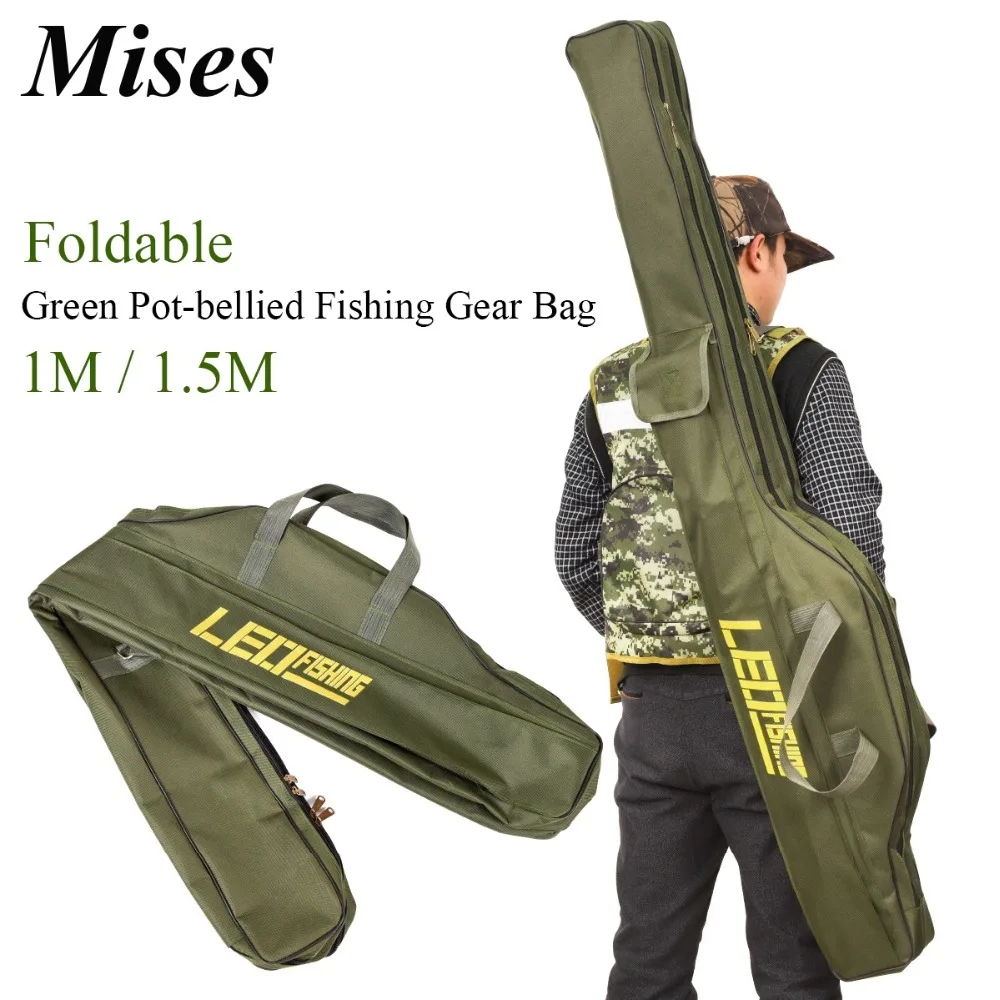 

Mises Black&Green 2-Layers Foldable Pot-bellied Fishing Rod Bag 420D 1M&1.5M Oxford Fabric Multi-Purpose Long Fishing Gear Bag