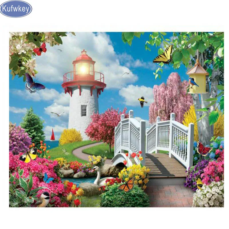 

Garden view Diamond Embroidery,diy Diamond Painting Cross Stitch,Diamond Mosaic lighthouse,Needlework,Crafts,decoration home