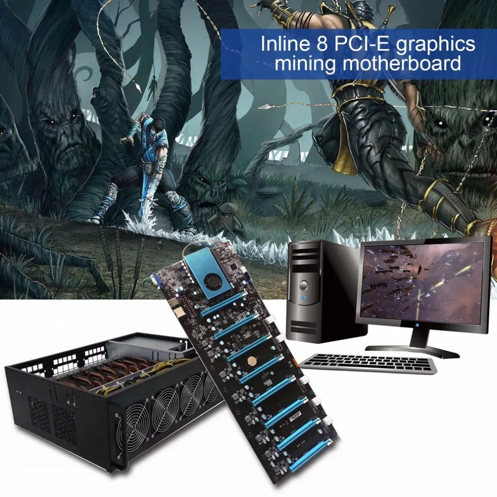Professional Mining Machine Systems 8PCI-E 4GB DDR4 M.2 60G SSD RJ45 Gigabit VGA USB2.0 BTC IC6S Board With 4 Fans Professional Mining Machine Systems 8PCI-E 4GB DDR4 M.2 60G SSD RJ45 Gigabit VGA USB2.0 BTC IC6S Board With 4 Fans