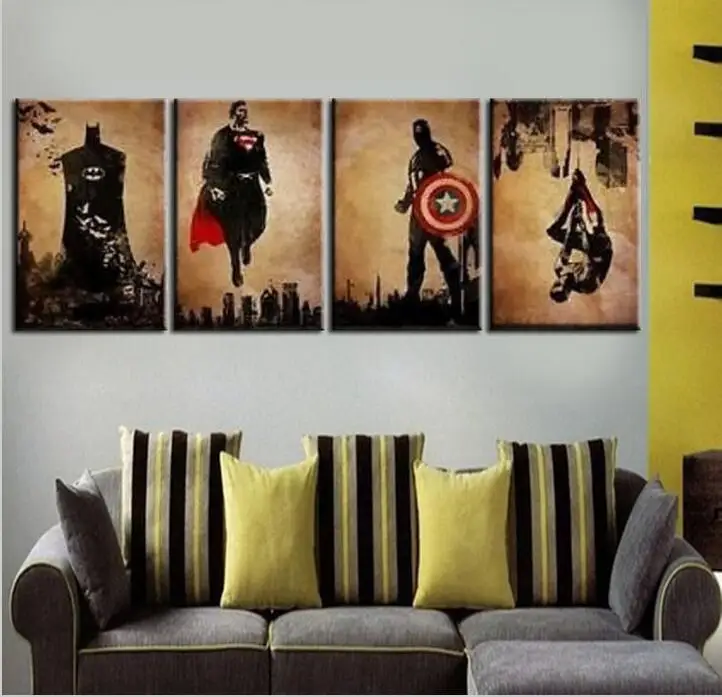 4 Panel Superhero Man Handpainted Modern Abstract Oil Painting Wall Art