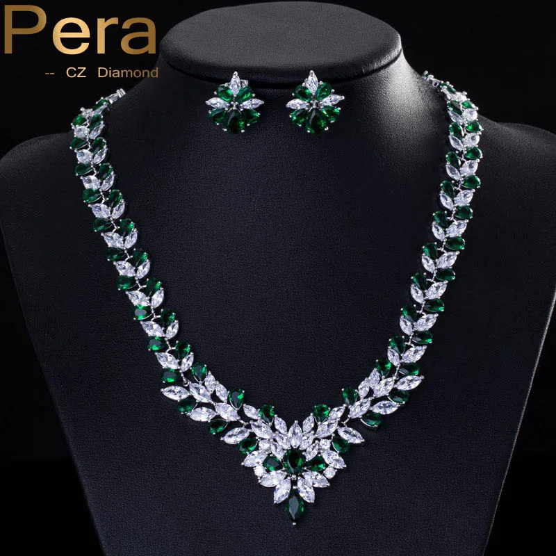 Pera Cz Clic Green Bridal Wedding Costume Jewelry African Pera Cz Clic Green Bridal Wedding Costume Jewelry African Nigerian Cubic Zircon Necklace And Earrings Sets For Women J038 In From