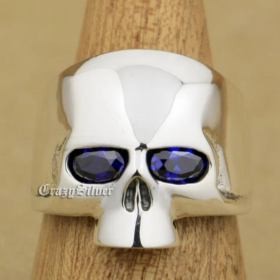 

925 Sterling Silver Purple CZ Eyes Skull Mens Biker Rocker Punk Ring 9G303 US Size 7 to 14